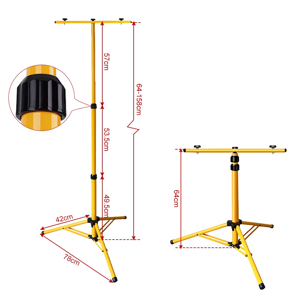Reflektor budowlany LED, 2 x 20 W, ciepła biel ze statywem, lampa robocza 3000 K, reflektor 1700 lm, statyw budowlany teleskopowy, 80-160 cm, regulacja wysokości, na plac budowy, do garażu