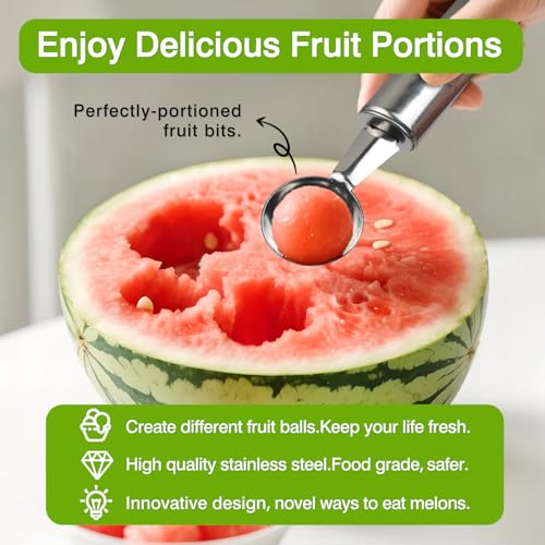Double-Ended Fruit & Ice Cream Scoop – Stainless Steel Melon Baller and Parisienne Scoop (30mm) - Thumbnail 4