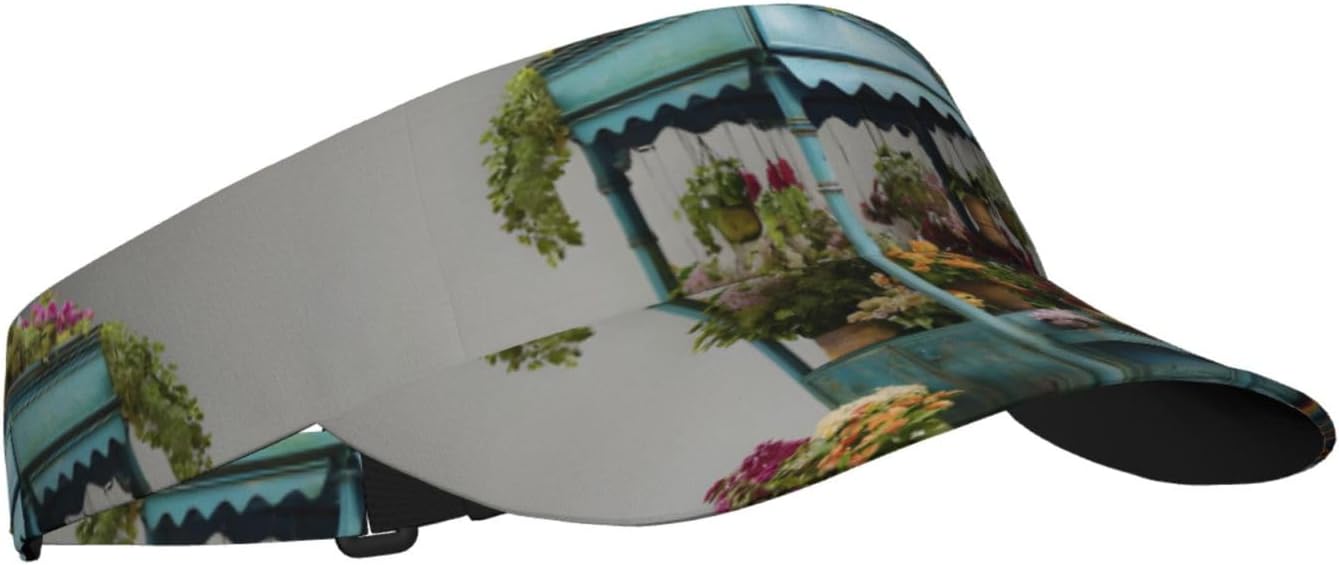 (Flower Market cart) Adult Sun Visor Hat Adjustable Open Top Sports Cap Breathable for Men Women Beach Vacation Essentials Black