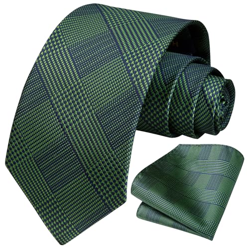 Image of HISDERN Ties for Men Solid Houndstooth Neckties Handkerchief Formal Business Tie & Pocket Square Set Wedding Party