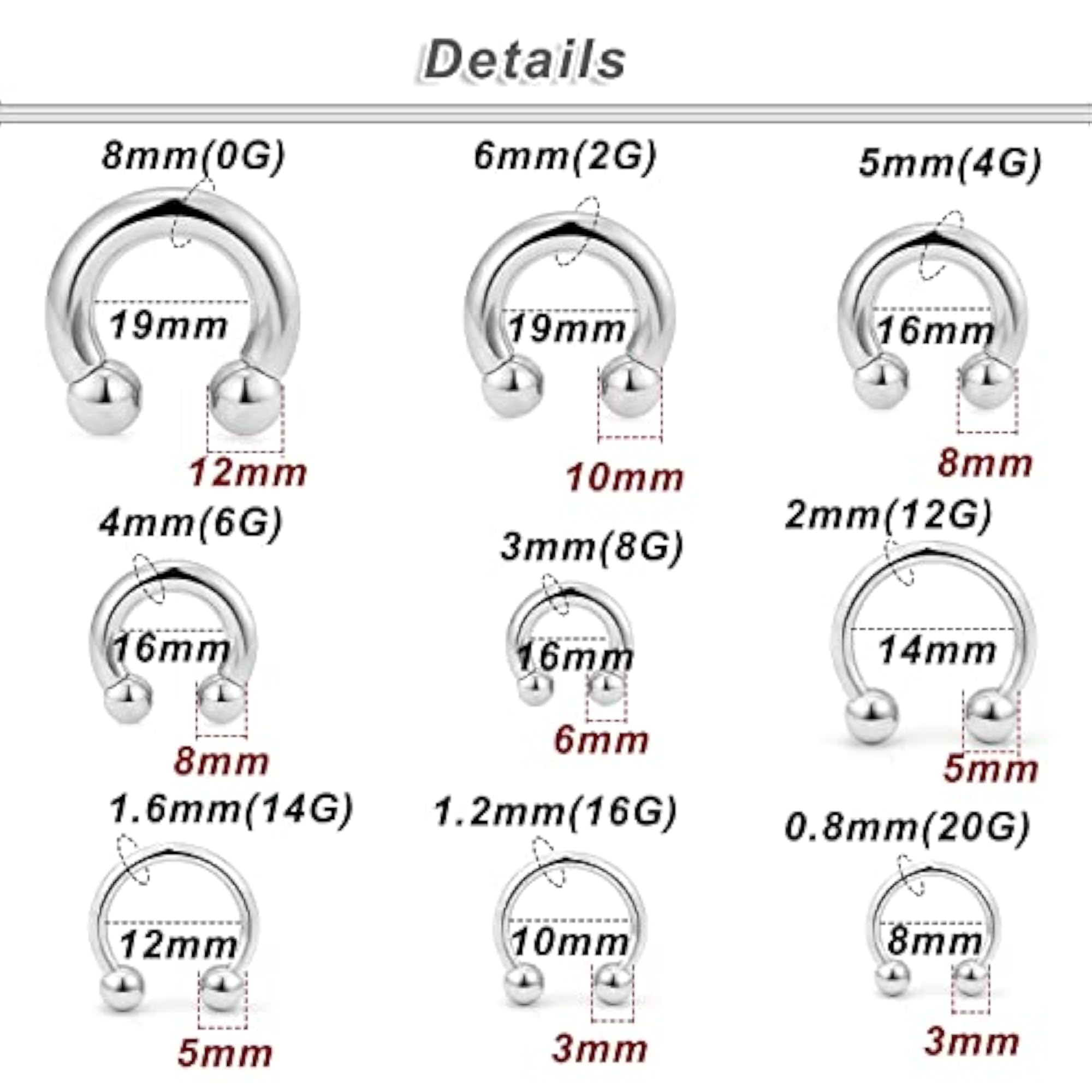 Septum Ear Earrings Gauges Stretching Kit, Surgical Steel