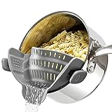 Gemsie Strainer and Pasta - Adjustable Silicone Clip On for Pots, Pans, Bowls, Kitchen Gadget, Gadgets Home, Must Haves, Fits All Bowls Pots Grey 9.05''x4.92''x2.63''