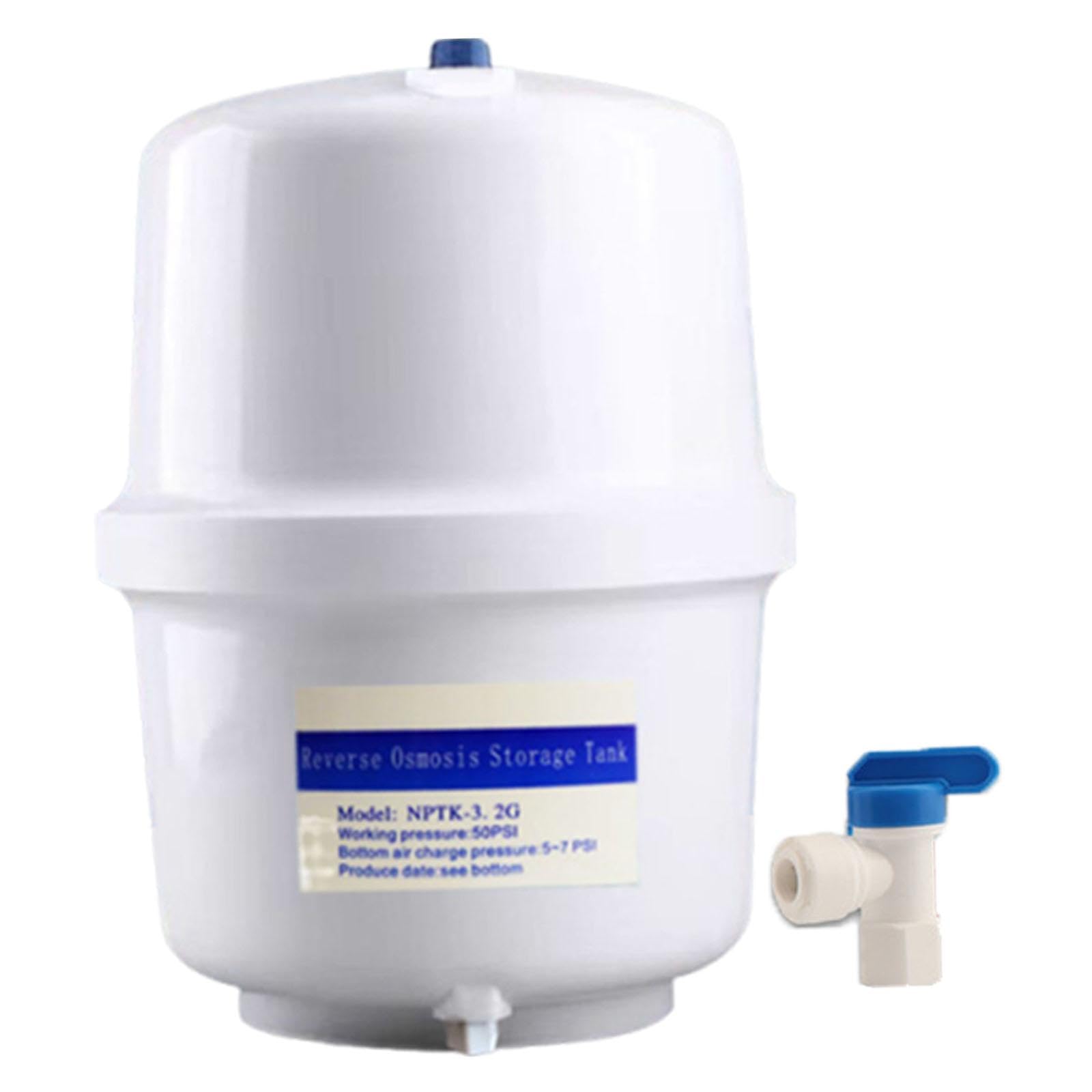 Tanque de almacenamiento de agua presurizado de 3,2 galones con válvula de bola, robusto, compacto y ligero para sistemas de ósmosis inversa- Válvula de Bola de 6.35 Mm