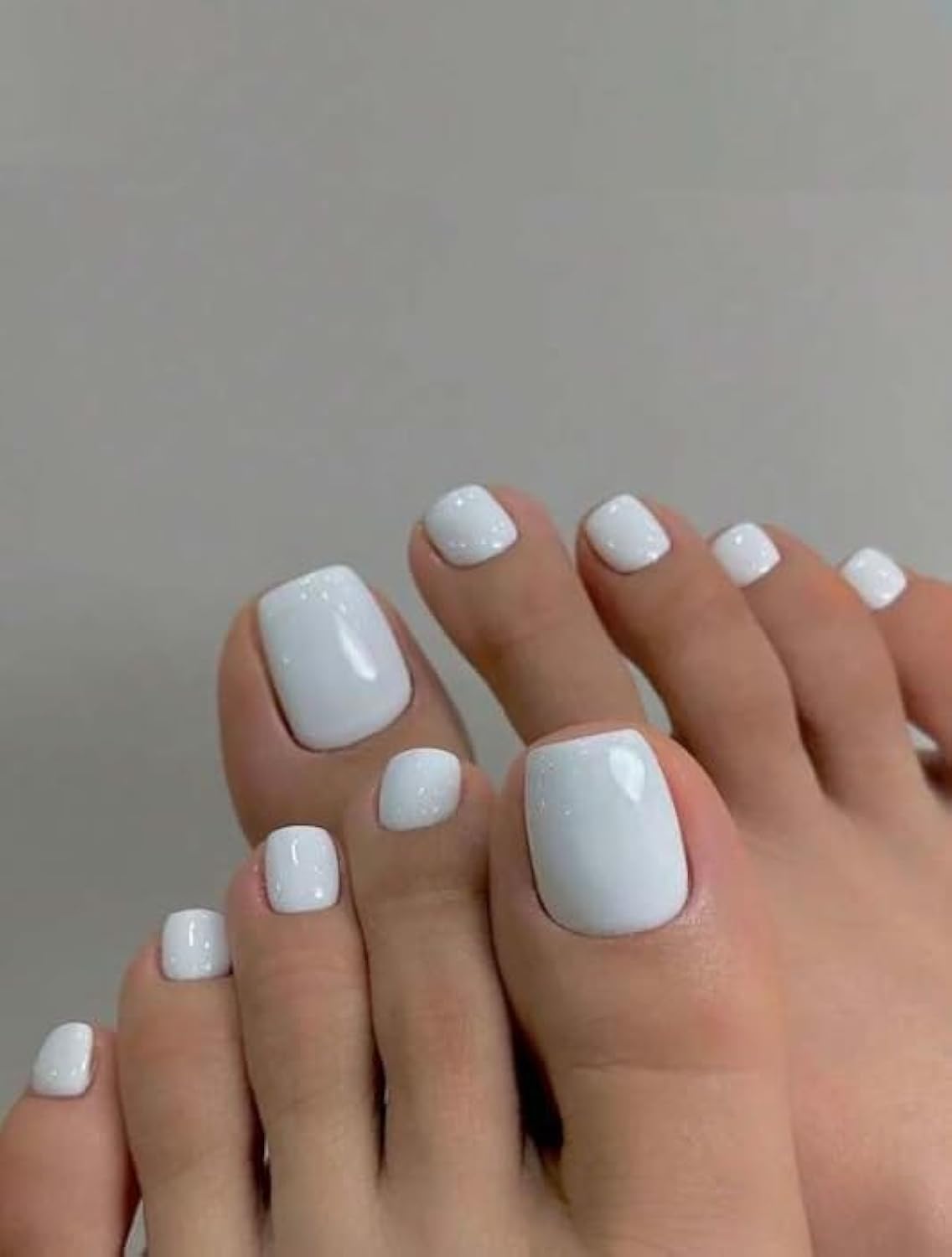 Press On Nails white classic Medium Square Shaped False Toe Nails Jelly Glossy 24pcs, stylish white, Fake acrylic nails with glue kit