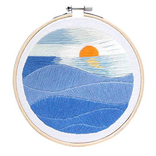 Unime Embroidery Starter Kit With Pattern Full Range Embroidery Kit With Embroidery Cloth, Embroidery Hoop, Color Threads, Needles (Sunset) #TOP1