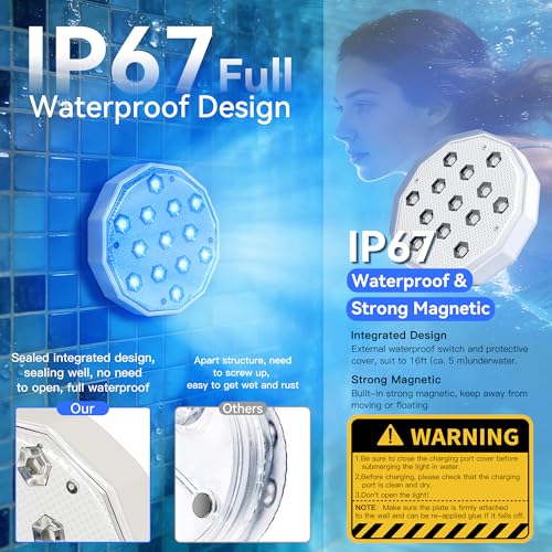 Ollny Pool Lights with Remote, Rechargeable Submersible LED Lights 3000mAh Battery, 16 Colors Changing IP67 Waterproof LED Puck Lights for Above Ground Pools, Inground Pool, Ponds, Hot Tubs 4 Pack