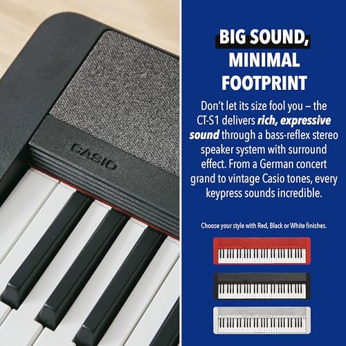 Image of Casio Casiotone CT-S1 - 61-Key Touch-Sensitive Retro Keyboard | Sleek, Portable Design for Beginners to Pros | Stereo Grand Piano + 60 AiX Tones | USB-MIDI Connectivity | Red