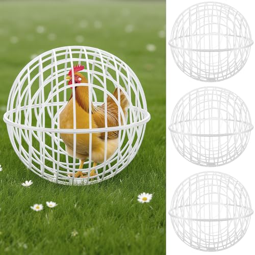 Leinuosen 4 Pack Chicken Ball Cage Movable Mesh Rabbit Coops Plastic Detachable Rolling Safety Hutch Prevents Dog Bites Horse Trampling for Bird Duck Outdoor(White,15.75'',Classic Style)