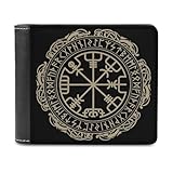 Black Celtic Viking Design Magical Runic Compass Vegvisir in The Circle of Norse Runes And Dragons Tattoo Decorative Fashionable Single-sided Leather Wallet And Portable Wallet