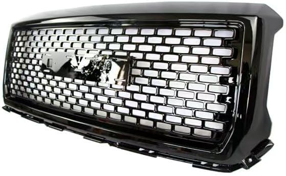 Grille Compatible with GMC Sierra 1500 2014-2015 Denali Style Front Glossy Black Mesh Hood Grille