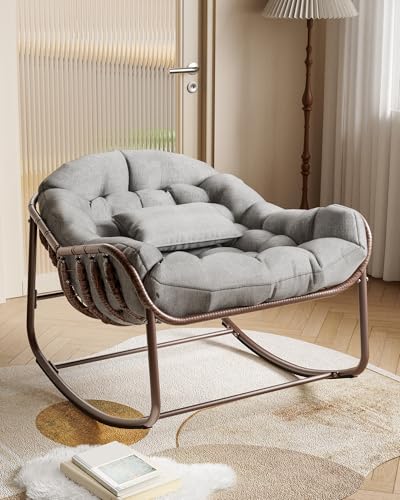 image for GarveeLife Outdoor Papasan Rocking Chair, Oversized Wicker Lounge Chai