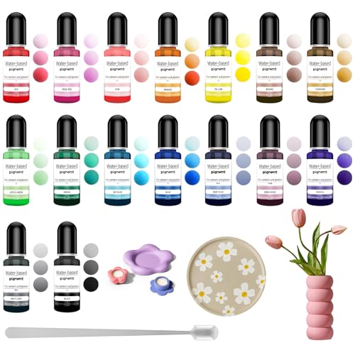 Femnow Farbe für Gießpulver, Farbpigmente Gießpulver, 16 Farben Set für Beton Gips, Hochkonzentrierte Farbpigmente für Modellbau, Leicht lösliches Pulver, Betonfarbe Pulver Gipsfarbe