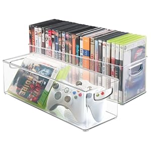 InterDesign iDesign Plastic Stackable Pantry Bin – Storage Bin with Handles for Cabinets or Fridge – Set of 2 – Clear
