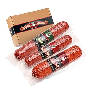 Salami Geschenkbox Familienbox 1200 g – Wurst Geschenkset mit 3 Kochsalami Sorten (Kaiserbrand 500 g, Berggold 400 g und Wiener Goldstück 300 g) – Feinkost Geschenkidee – GURMAN