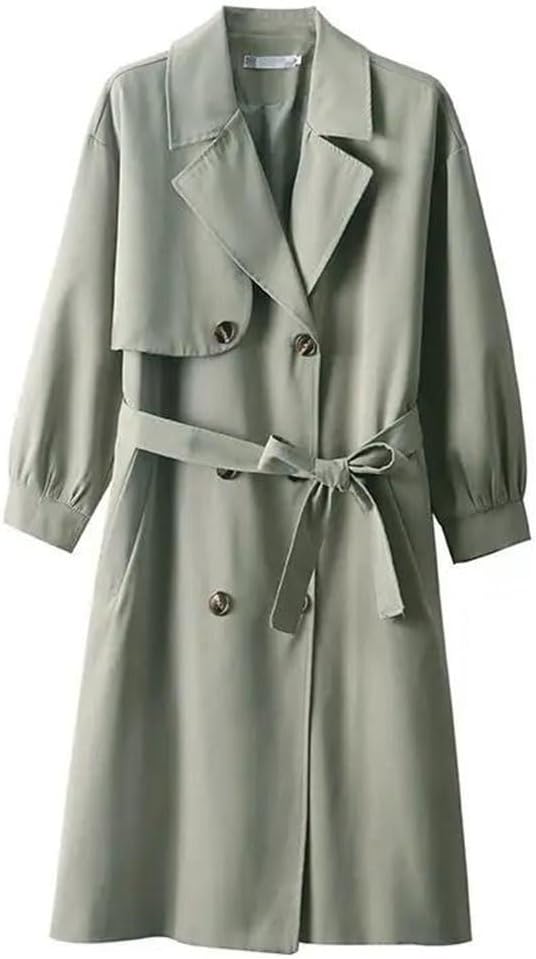 Women's Long Windbreaker Double Breasted Lace-Up Trench Coat Casual Coats