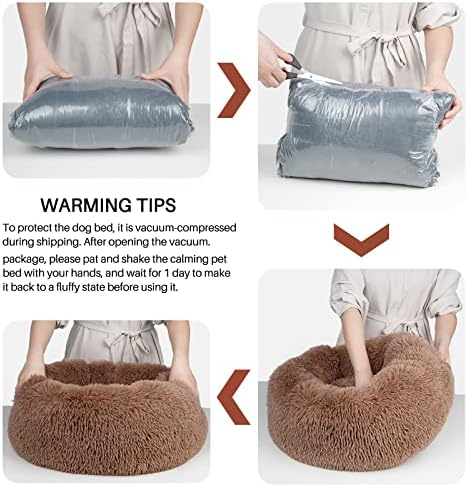 MICOOYO Donut Dog Bed Small - Calming Dog Bed for Puppy, Doughnut Pet Bed with Non-Slip Bottom (Small, 20"×20"×9.8", Taupe)