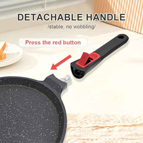 RANXINGST Crepe Pfanne 20 cm mit Abnehmbarer Griff - Palatschinken Pfanne mit Teigverteiler - Antihaftbeschichtung - Induktion - Schwarz – Bild 3