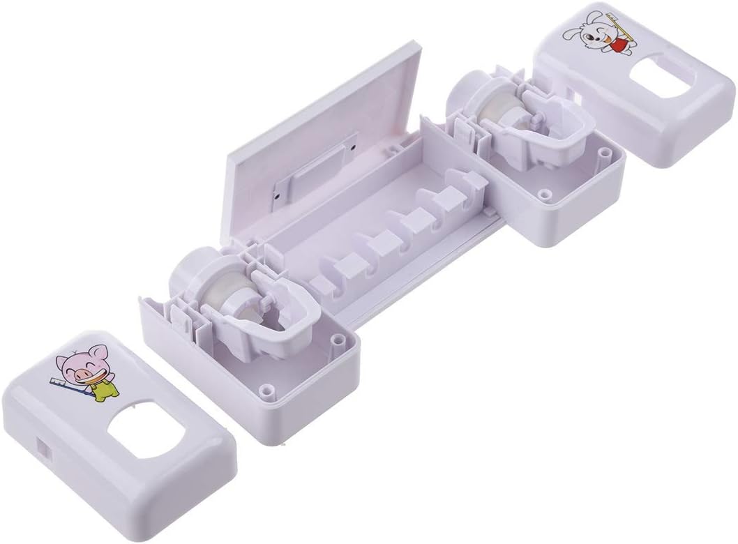 Bathroom Accessories Automatic Toothpaste Dispenser Toothbrush Holder Set Wall Mount Rack Bath Oral White Animals