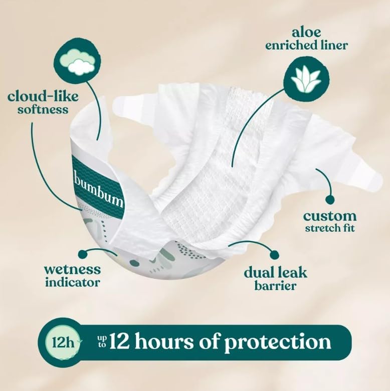 Bum~Bum Diapers Size 4, Fragrance-Free, 54 Count