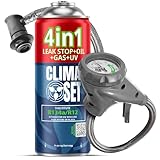 CLIMASET - Kit de recarga de aire acondicionado para coche - Manguera 4 en 1 para R134a - Para vehículos de 1994 a 2016, manguera moderna y fácil de usar, manómetro