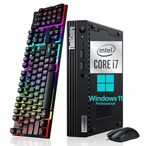 Lenovo ThinkCentre M80q – Computadora de escritorio pequeña, Intel Core i7-10700T 2.0GHz, 16 GB DDR4 RAM, 256 GB SSD, HDMI, USB WiFi, teclado y ratón, Windows 11 Pro (renovado)