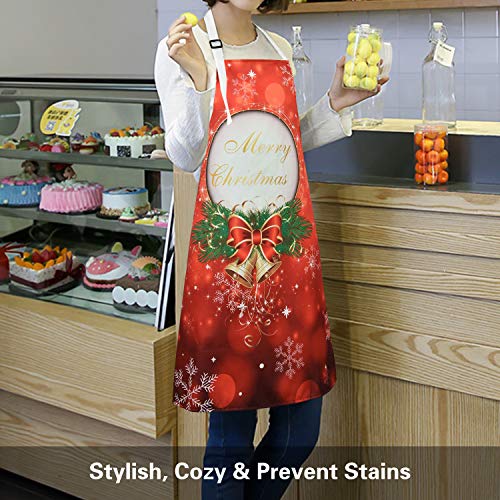 Avental de Feliz Natal laço vermelho sino dourado aventais de cozinha floco de neve avental de cozim