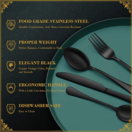 Hiware 20-Piece Black Silverware Set With Tray, Stainless Steel Flatware Cutlery Set Service For 4, Kitchen Black Utensils Tableware Set For Home Restaurant, Mirror Finish, Dishwasher Safe #TOP2