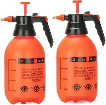 2 Pack Pump sprayers in Lawn and Garden, 2L Handheld Garden Pump Sprayer 0.5 Gallon Water Mist Spray Bottle for Plants, Weed Sprayer with Adjustable Brass Nozzle 2L Orange