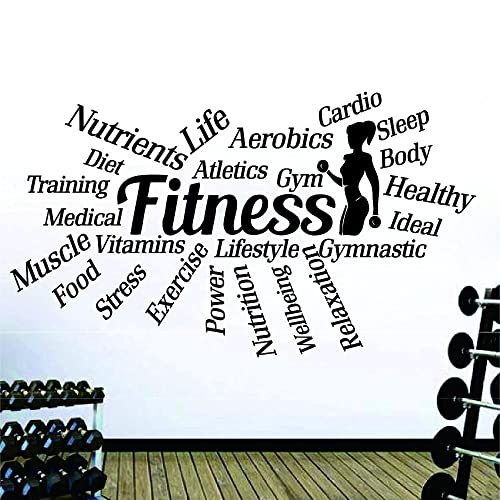 Anfrjji Fitness And Workout Wall Decal - Motivational Words And Energy Sticker - Removable Pvc Wall Decor For Gym And Sport Room - (Training Food Power Ideal Healthy Sleep) Mural Large Decor Effect Size Effect 18"X33"Inch (Black-Jwh238-Fitness) #TOP5