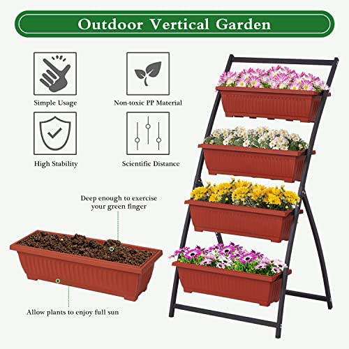 Kintness Outdoor 5.5Ft Vertical Raised Garden Bed 4 Tier Planter Box Perfect To Grow Flowers Vegetables Container Gardening #TOP4
