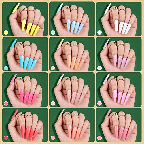 576Pcs Long Coffin Press On Nails, Tsmaddts Coffin Nail Tips Coffin Fake Nails Long Press On Nails Set With 12 Packs Ballerina Coffin Fake Nails With Glue, Files, Stickers For Nail Art Diy, 24Colors Glue On Nails #TOP2