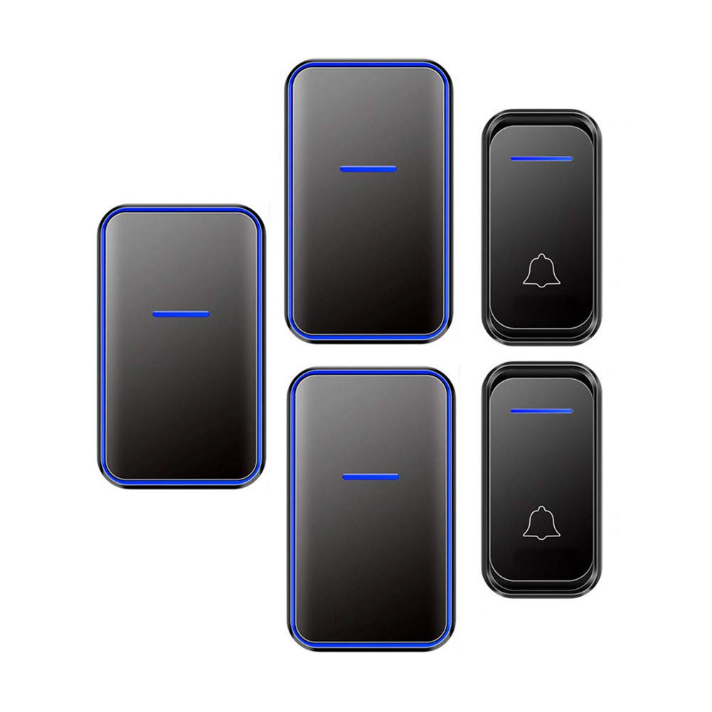 LWPCP Waterproof Wireless Doorbell, Wall Plug-In Cordless Chime with Mute Mode,300M/1000Ft Range,2 Push Button+3 Receivers,38 Ringtones LED Indicator,4 Volume Level,Black