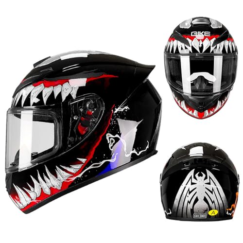 Xiangtat Motorcycle Helmet Racing Motocross Helmets Full Face Helmet with Internal Tinted Visor & DOT Approved for Moped ATV Cruiser Scooter (New Venom