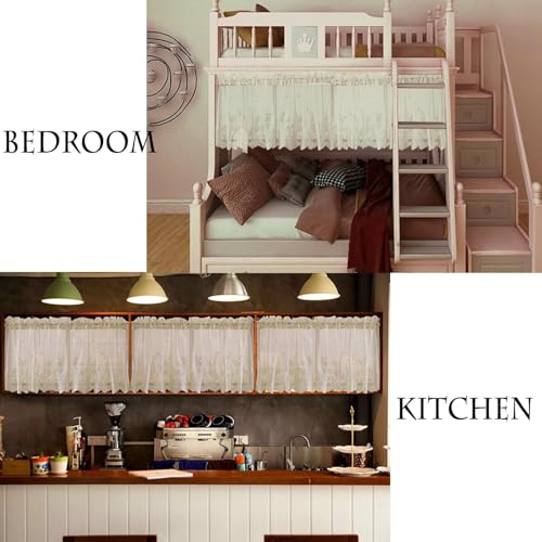 Image of piercing Curtains for Kitchen, Lace Curtains, Kitchen Window Curtains, Sheer Curtains, Kitchen Curtains 29 inchx39 inch Tier 1-Panel Rod Pocket Floral Scalloped Cafe Light Filter White (Lace)