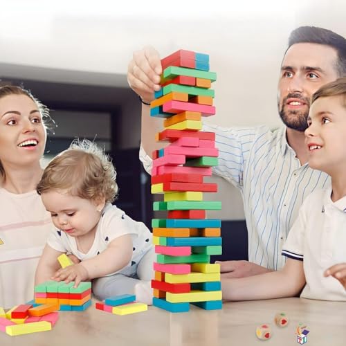 Image of TOYTONIC Montessori Wooden Toys - Colourful Wooden Blocks for Boys 7-14 Years | Indoor Balancing & Building Game | Kids Activity Tower Block for Cognitive Development & Fun