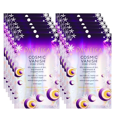 Pacifica - Blackhead Remover Pore Strips - 12-PACK Cosmic Vanish - for Nose, Chin & Forehead - Deep Cleansing Nose Strips w/Instant Pore Unclogging - Oil-Free Vegan Dermatologist Tested
