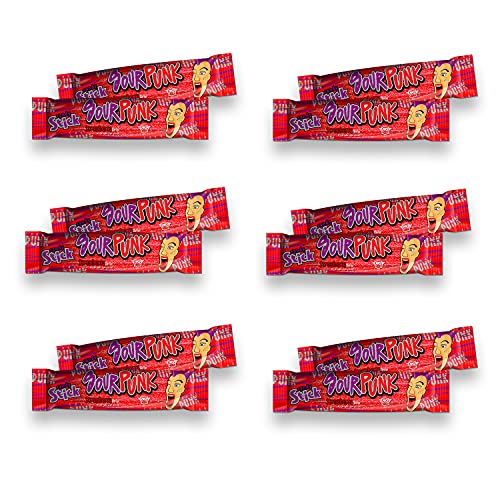 Image of Sour Punk Candy Sticks, Strawberry flavor - Pack of 12 (40g each), Sweet and Sour Chewy Candies || party treats pack || share with friends and family