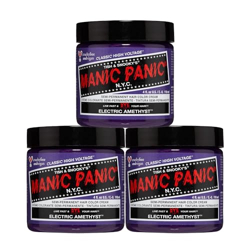 MANIC PANIC Classic Electric Amethyst Semi Permanent Hair Color - Bright Purple Hair Dye for Women & Men That Lasts 4-6 Weeks - Vegan, Ammonia & Cruelty-Free - Create & Mix Custom Shades (4oz / 3pk)