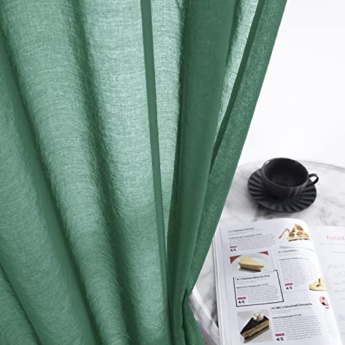 Xtmyi Dark Green Bedroom Window Curtain Panels 63 Inches Long Set Of 2 Panels Christmas Rod Pocket Solid Transparent Sheer Voile Decorative Drapes For Living Room 63 Inch Length,Emerald Hunter Green #TOP6