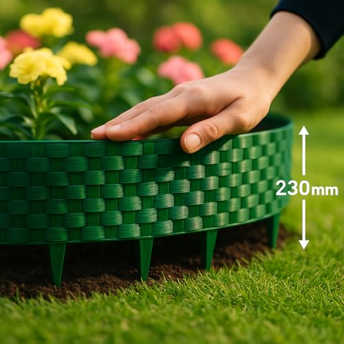 Image of Woven Garden Border Fence - Interlocking Edging Panels | Flexible Weave Fence for Flower Beds, Lawns & Pathways (Brick Design (10 Pcs), Terracota Brown)