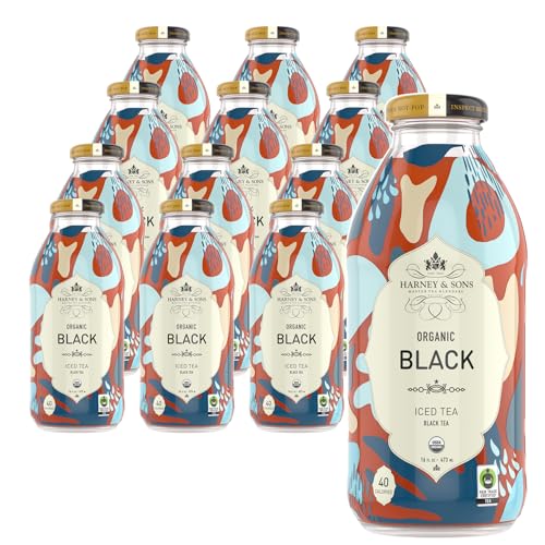 Harney & Sons Organic Black Iced Tea, Glass Bottles,16 oz bottles (Pack of 12)