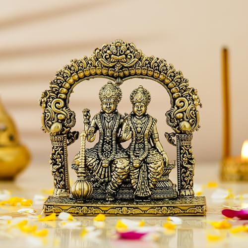 Image of Brass 4.5 Inch Lord Laxmi Vishnu Sitting Statue Laxmi Narayan Idol for Home Office Pooja Bhagwan Hari and Maa Lakshmi Murti for Diwali Pooja and Gifting Purpose