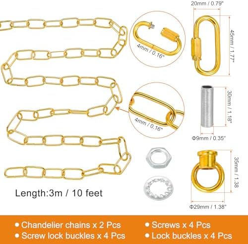PATIKIL 10 Feet Lighting Chain for Hanging Lamp, 2 Set Chandelier Chain Light Fixture Chain Load Capacity 65 Lbs for Pendant Light, Ceiling Fan, Gold