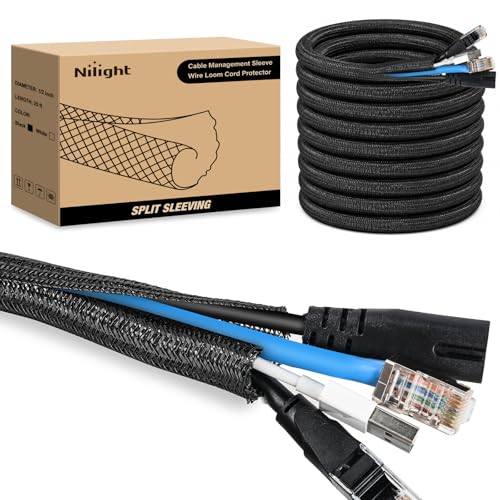 Image of Nilight Cable Sleeve, 25ft-1 /2inch Cord Management Sleeves Black Wire Loom