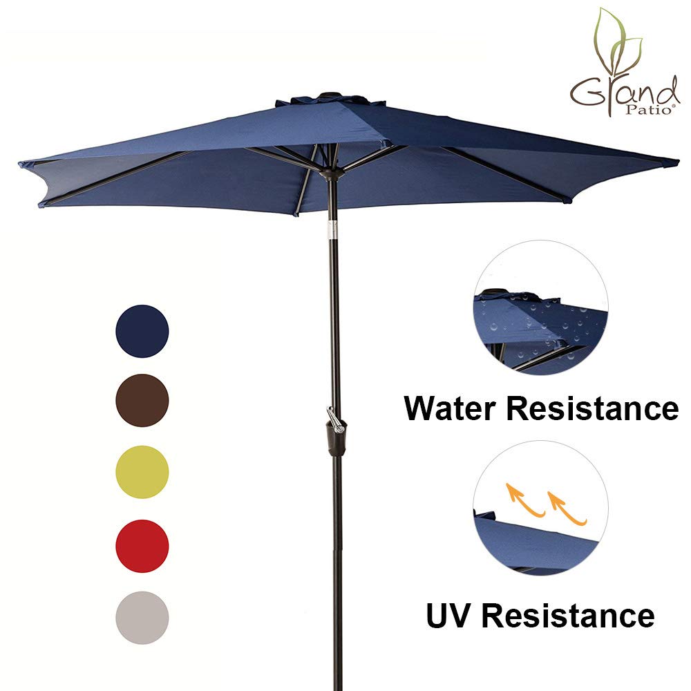 Amazon Com Grand Patio 9 Ft Aluminum Patio Umbrella Uv Protected Outdoor Umbrella With Push Button Tilt And Crank Blue Garden Outdoor