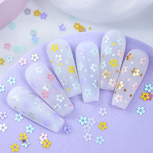 Dornail Plum Flower Nail Sequins, 6 Grids 3D Plum Blossom Sequin Holographic Glitter Colorful Flowers Glitter Flakes Floral Nail Glitter Sequins Nail Decorations For Nail Art Sequins Nail Supplies #TOP3