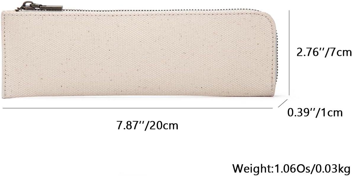 Canvas Pencil Case Slim Pencil Pouch with Cotton Canvas Zipper Pencil Case Bag Simple Stationery Pouch Bag (Beige, S) - Image 2