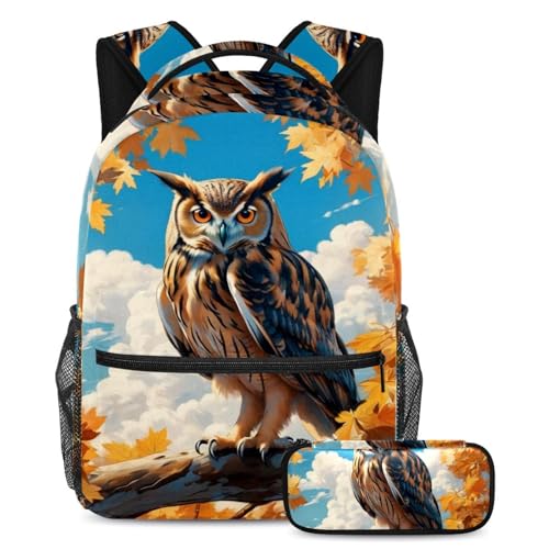 Sac à dos de voyage pour étudiants et adolescents avec trousse à crayons hibou