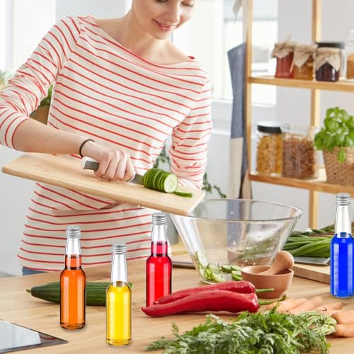 12 Stk Kleine Kunststoff Flaschen zum Befüllen 100ml Plastik Likörflaschen zum Befüllen Wiederverwendbar Leere Kleine Schnapsflaschen mit Deckel für Hochzeiten,Party