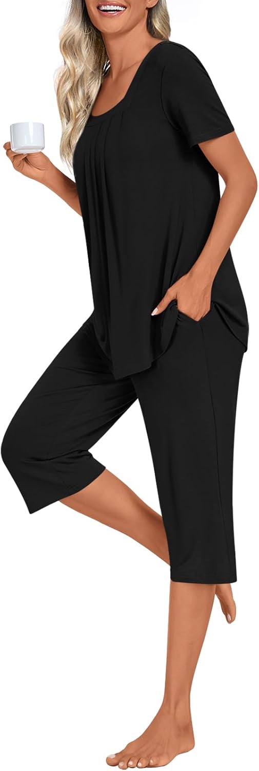 LONGYUAN Women's Pajamas Sets 2026 Summer Short Sleeve Soft 2 Piece Lounge Sleepwear Pjs M-3XL - Image 3